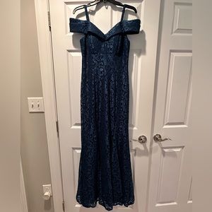 R & M Richards Off-The-Shoulder Lace Gown with Sequins
